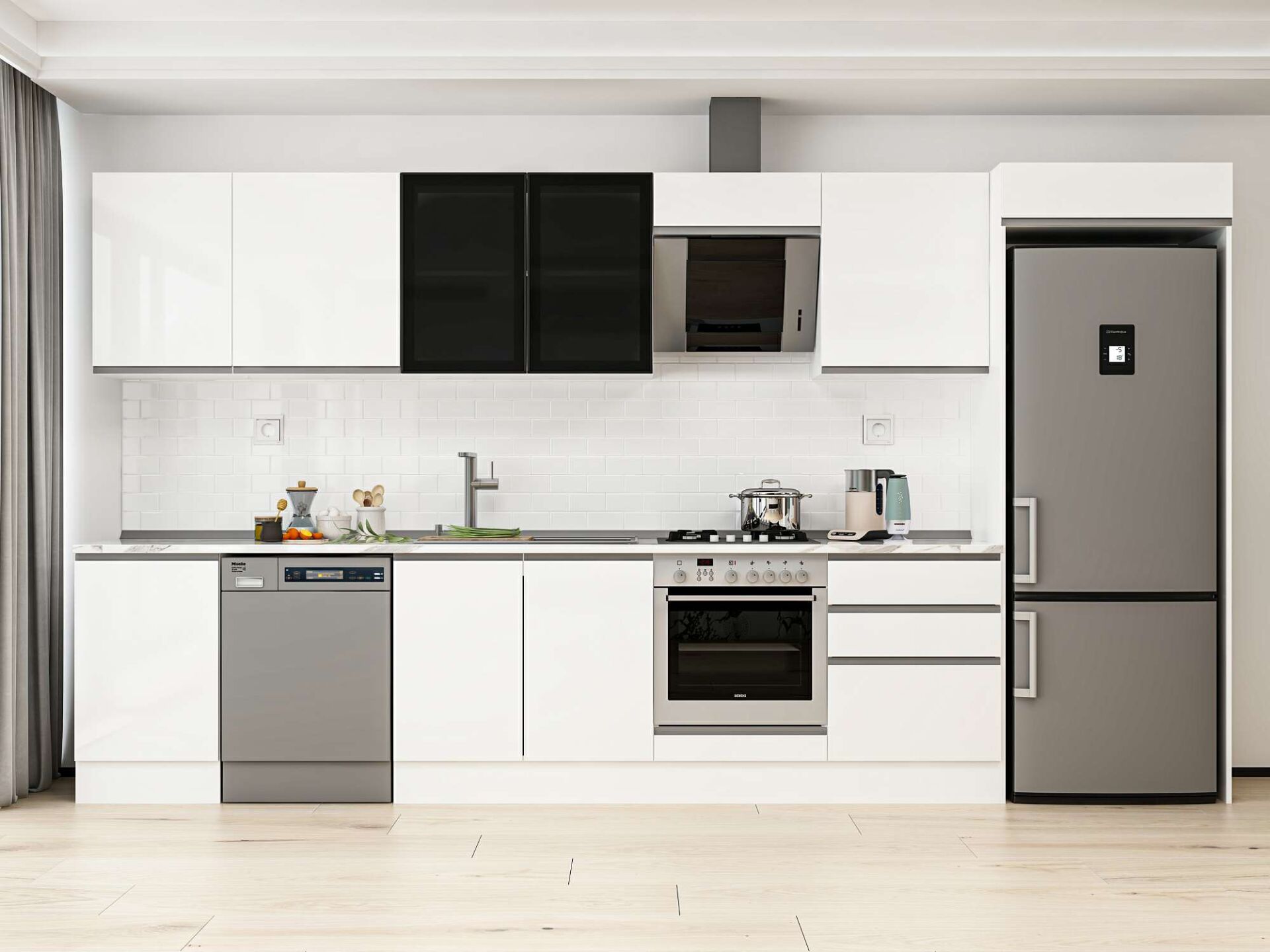 Alvinka 390X222 Cm High Gloss Mutfak Dolabı Mb-E80S50S60-3 High Gloss | Beyaz - Suntalam