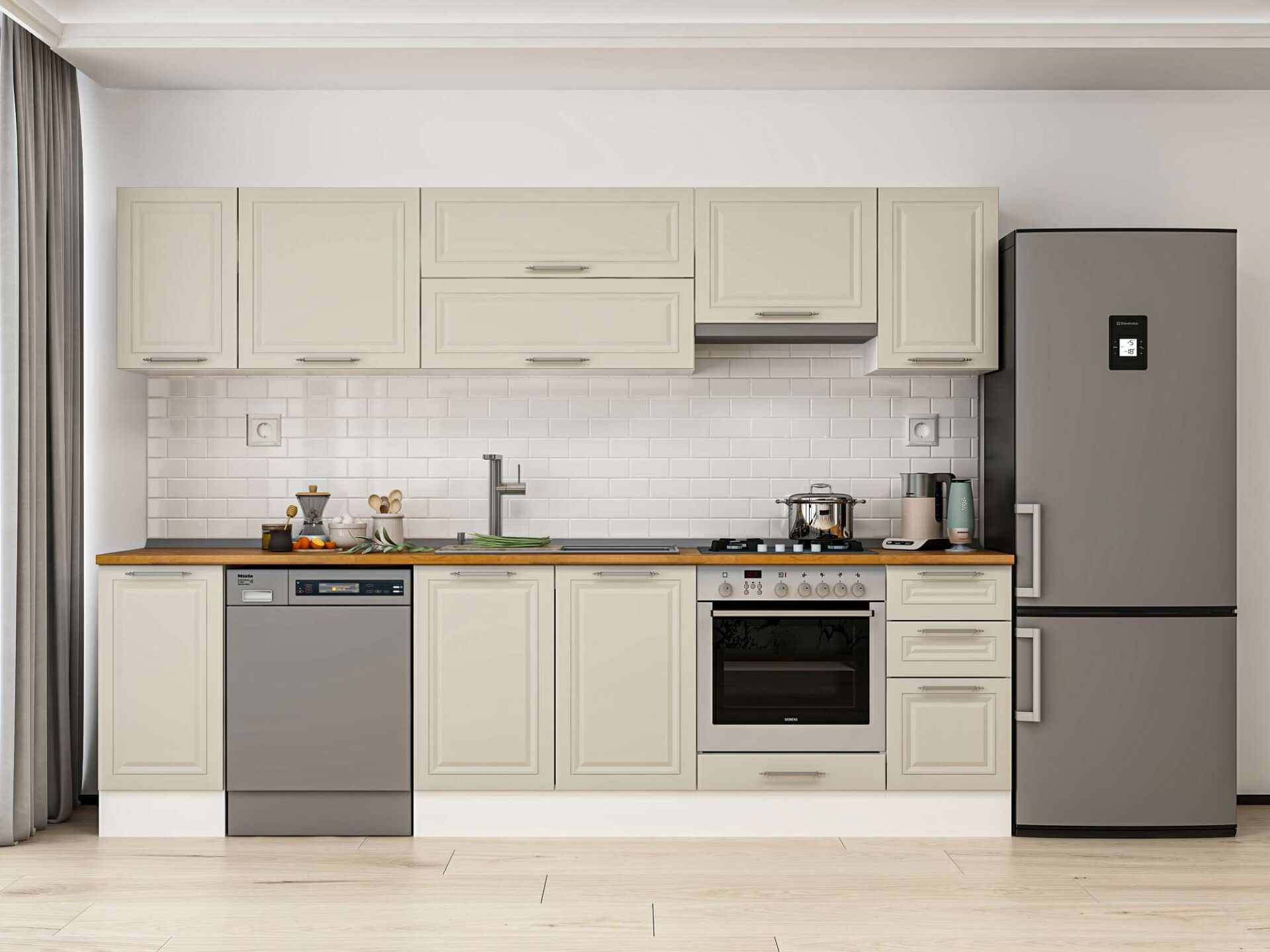 Alvinka 280X210 Cm Klasik Mebran Mutfak Dolabı Beyaz Beyaz M-E80S40S40-1 Mebran | Kumtaşı - Mdf