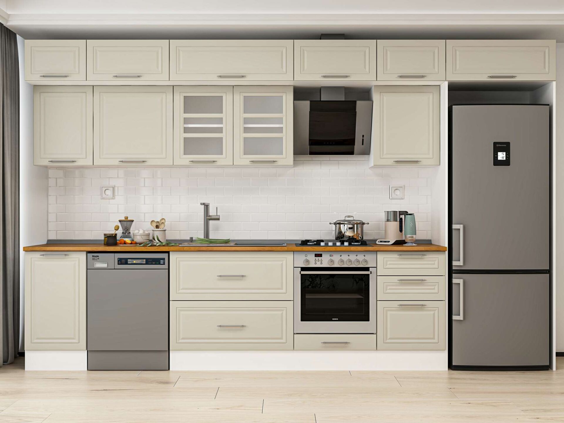 Alvinka 385X240 Cm Klasik Mebran Mutfak Dolabı Beyaz Beyaz Mb-E90S45S50-3 Mebran | Kumtaşı - Mdf