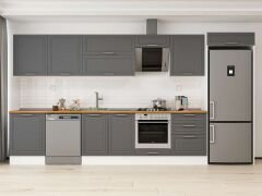 Alvinka 410X222 Cm Klasik Mebran Mutfak Dolabı Mb-E90S60S60-2 Mebran | Antrasit - Mdf