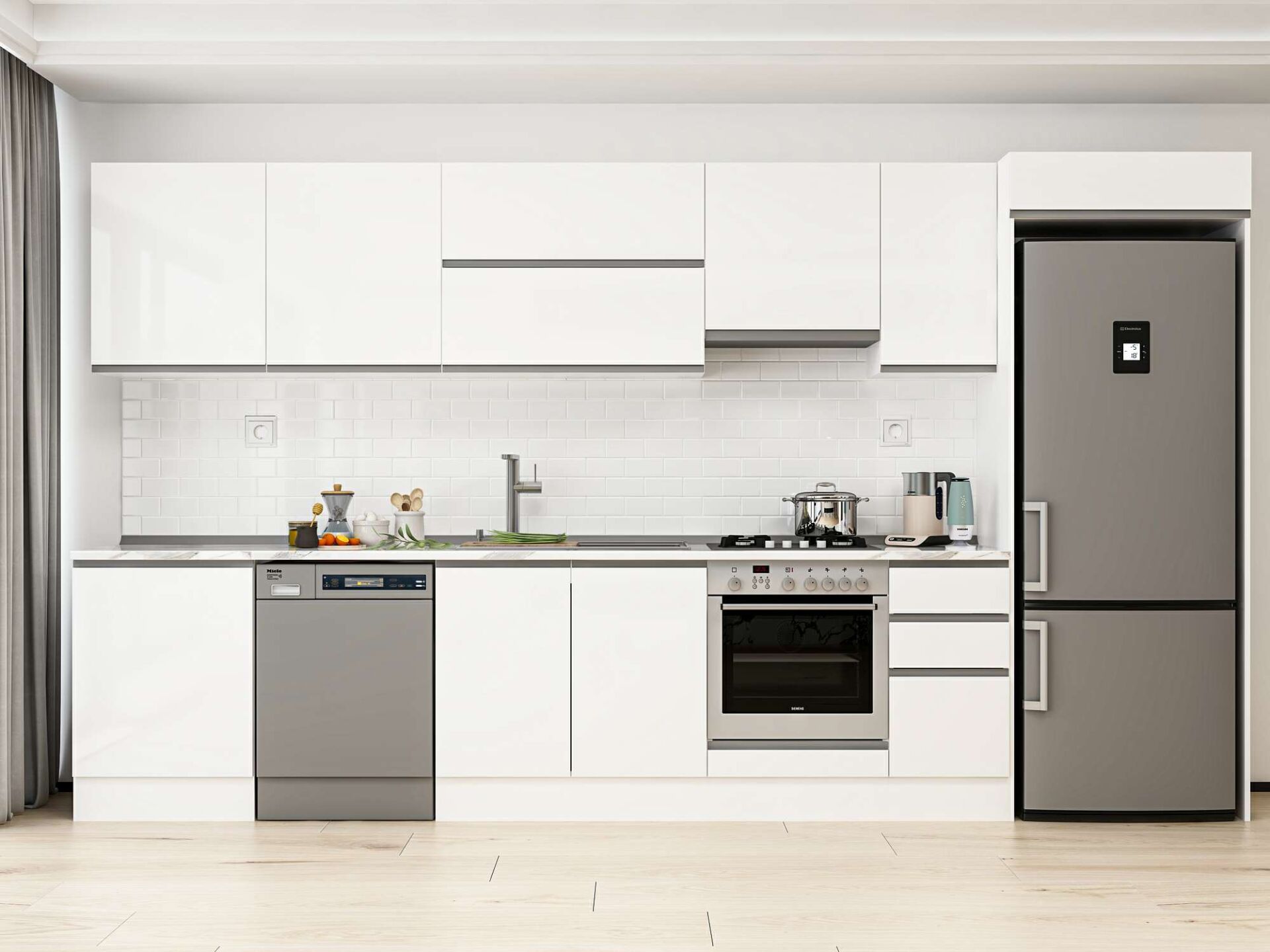 Alvinka 380X222 Cm High Gloss Mutfak Dolabı Mb-E80S60S40-1 High Gloss | Beyaz - Suntalam