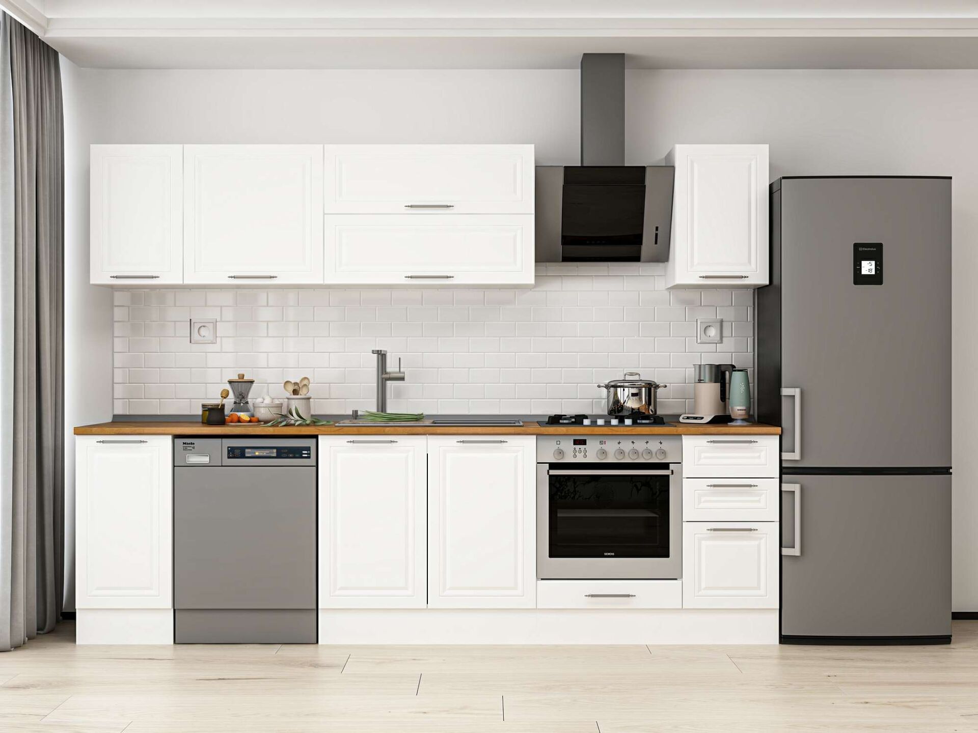 Alvinka 280X210 Cm Klasik Mebran Mutfak Dolabı Beyaz Beyaz M-E80S40S40-2 Mebran | Beyaz - Mdf