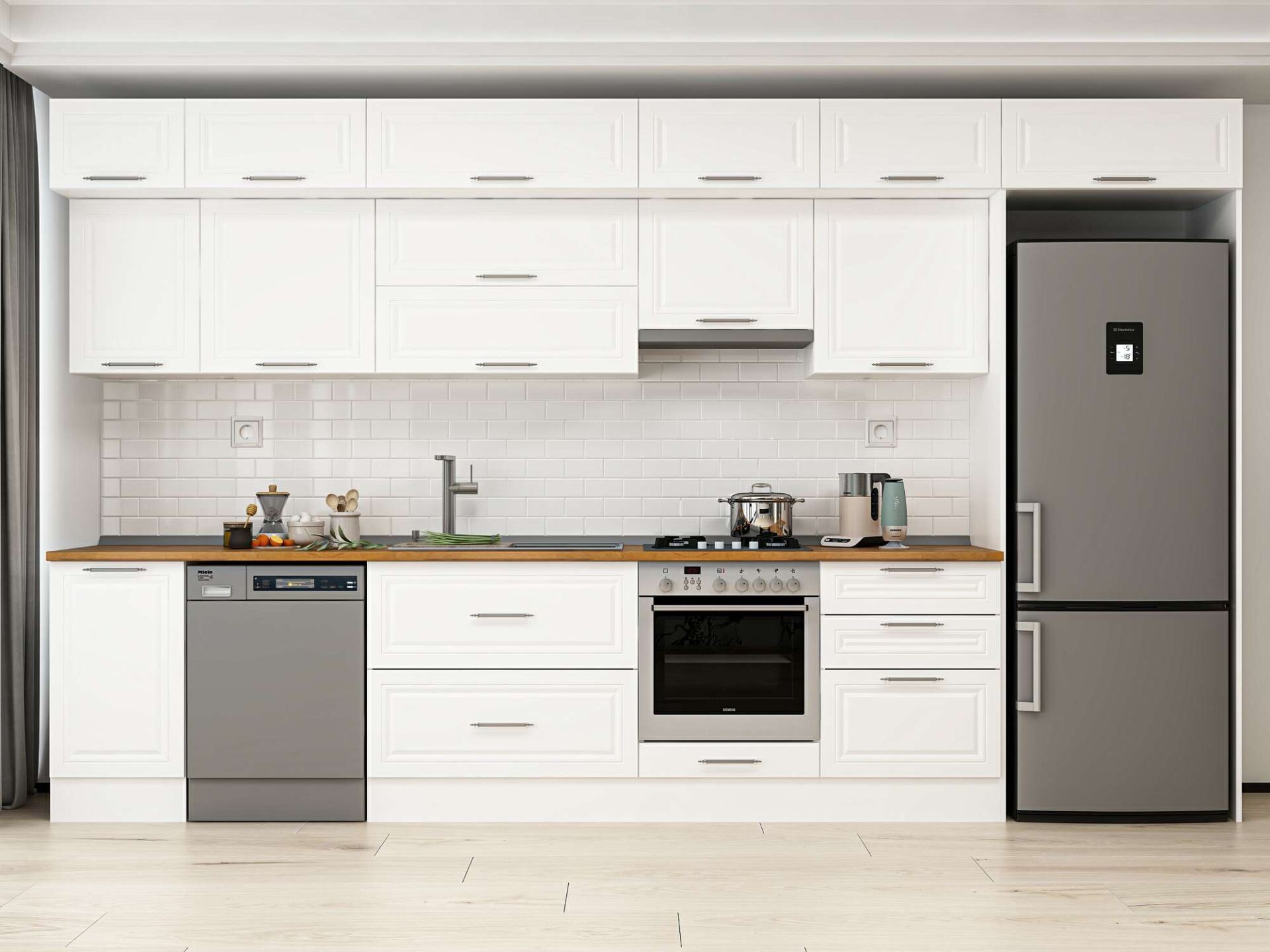 Alvinka 395X240 Cm Klasik Mebran Mutfak Dolabı Beyaz Beyaz Mb-E90S45S60-1 Mebran | Beyaz - Mdf