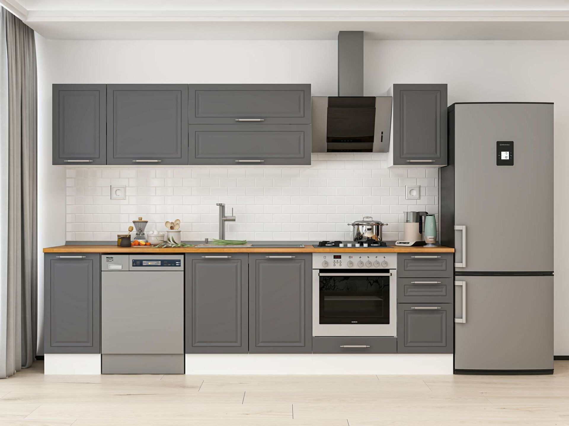 Alvinka 280X210 Cm Klasik Mebran Mutfak Dolabı Beyaz Beyaz M-E80S40S40-2 Mebran | Antrasit - Mdf