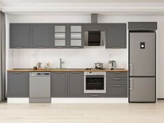 Alvinka 410X222 Cm Klasik Mebran Mutfak Dolabı Mb-E90S60S60-3 Mebran | Antrasit - Suntalam