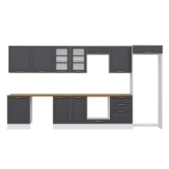 Alvinka 410X222 Cm Klasik Mebran Mutfak Dolabı Mb-E90S60S60-3 Mebran | Antrasit - Suntalam