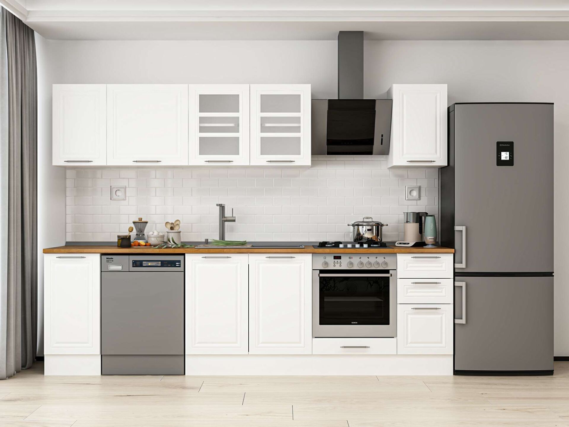 Alvinka 280X210 Cm Klasik Mebran Mutfak Dolabı Beyaz Beyaz M-E80S40S40-3 Mebran | Beyaz - Suntalam