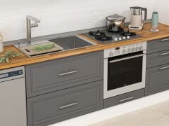 Alvinka 395X240 Cm Klasik Mebran Mutfak Dolabı Beyaz Beyaz Mb-E90S45S60-2 Mebran | Antrasit - Suntalam