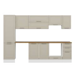 Alvinka 300X210 Cm Klasik Mebran Mutfak Dolabı Mb-E90B50S40-1 Mebran | Kumtaşı - Mdf