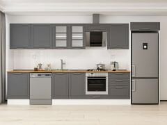 Alvinka 410X222 Cm Klasik Mebran Mutfak Dolabı Mb-E90S60S60-3 Mebran | Antrasit - Mdf