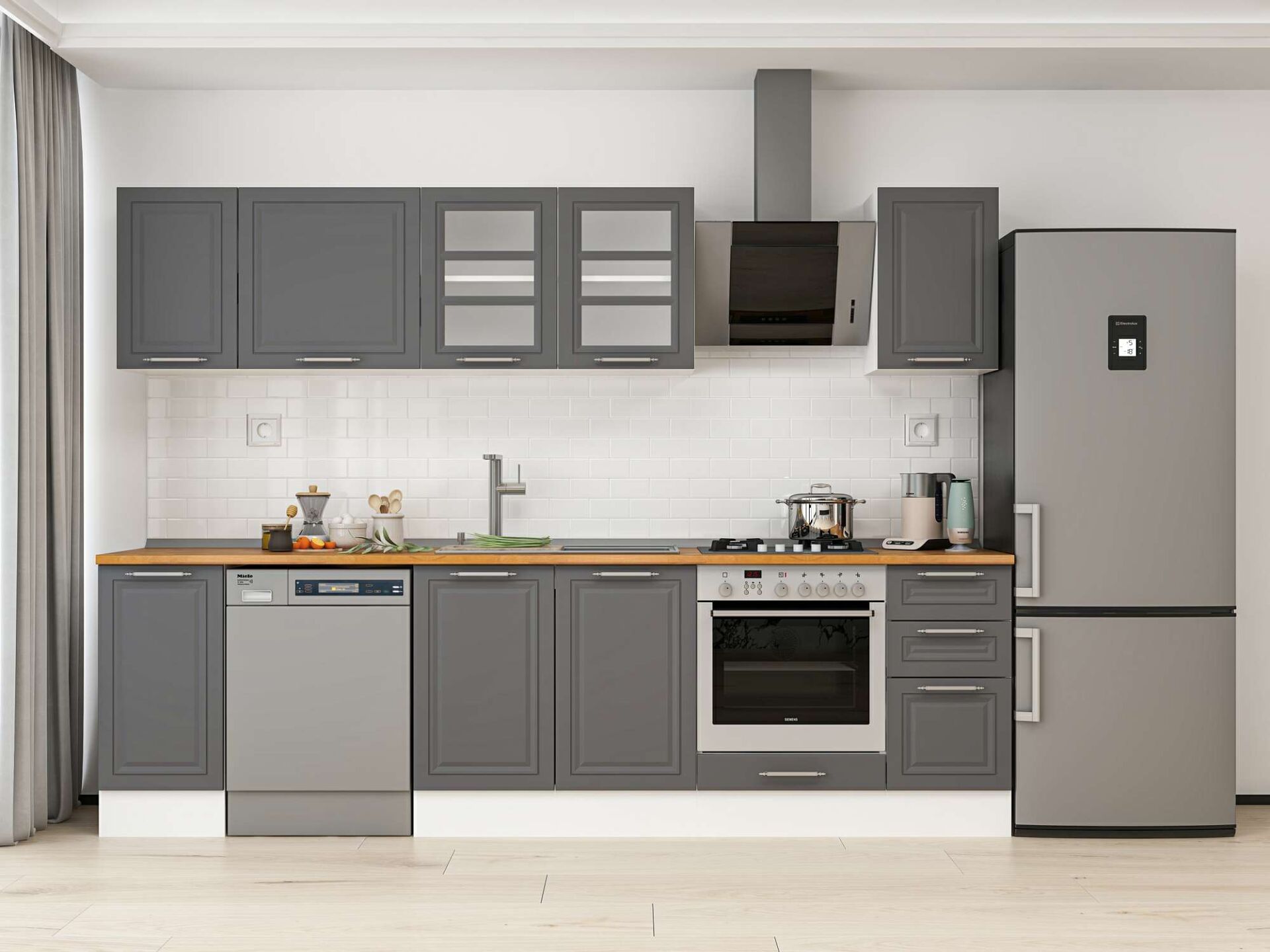 Alvinka 280X210 Cm Klasik Mebran Mutfak Dolabı Beyaz Beyaz M-E80S40S40-3 Mebran | Antrasit - Mdf