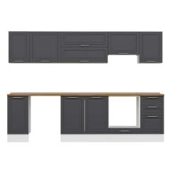 Alvinka 285X210 Cm Klasik Mebran Mutfak Dolabı Beyaz Beyaz M-E80S40S45-1 Mebran | Antrasit - Suntalam