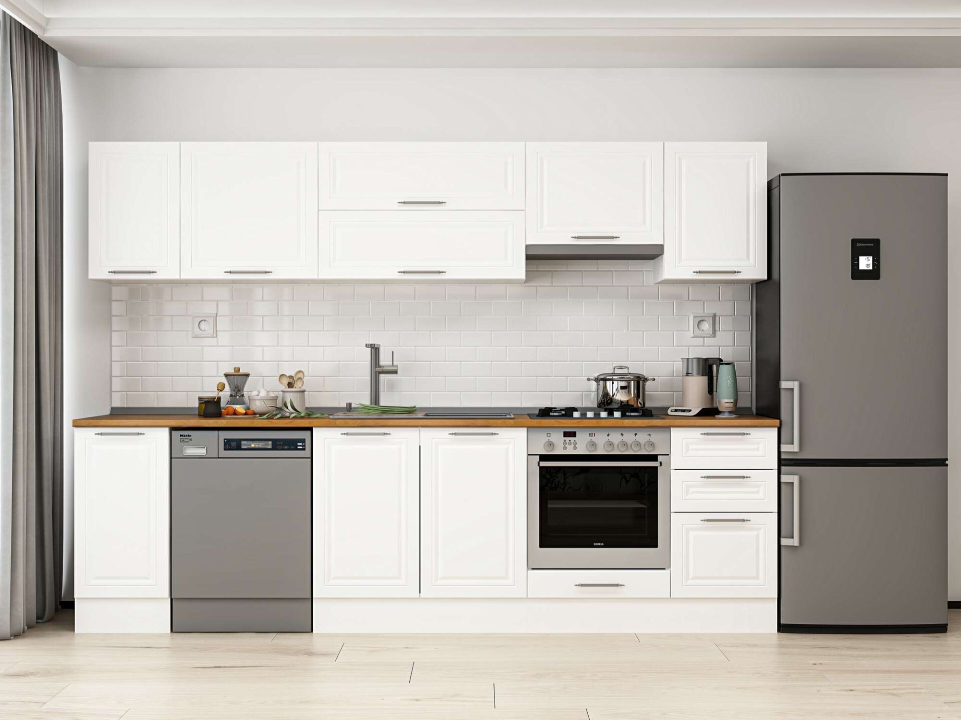 Alvinka 285X210 Cm Klasik Mebran Mutfak Dolabı Beyaz Beyaz M-E80S40S45-1 Mebran | Beyaz - Mdf