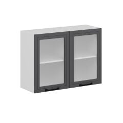 Alvinka Mutfak Modül Mbr_A Üst 2Dk1R 100-H72Cm Dolap Cam Beyaz Antrasit Mdf