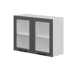 Alvinka Mutfak Modül Mbr_A Üst 2Dk1R 100-H72Cm Dolap Cam Beyaz Antrasit Mdf
