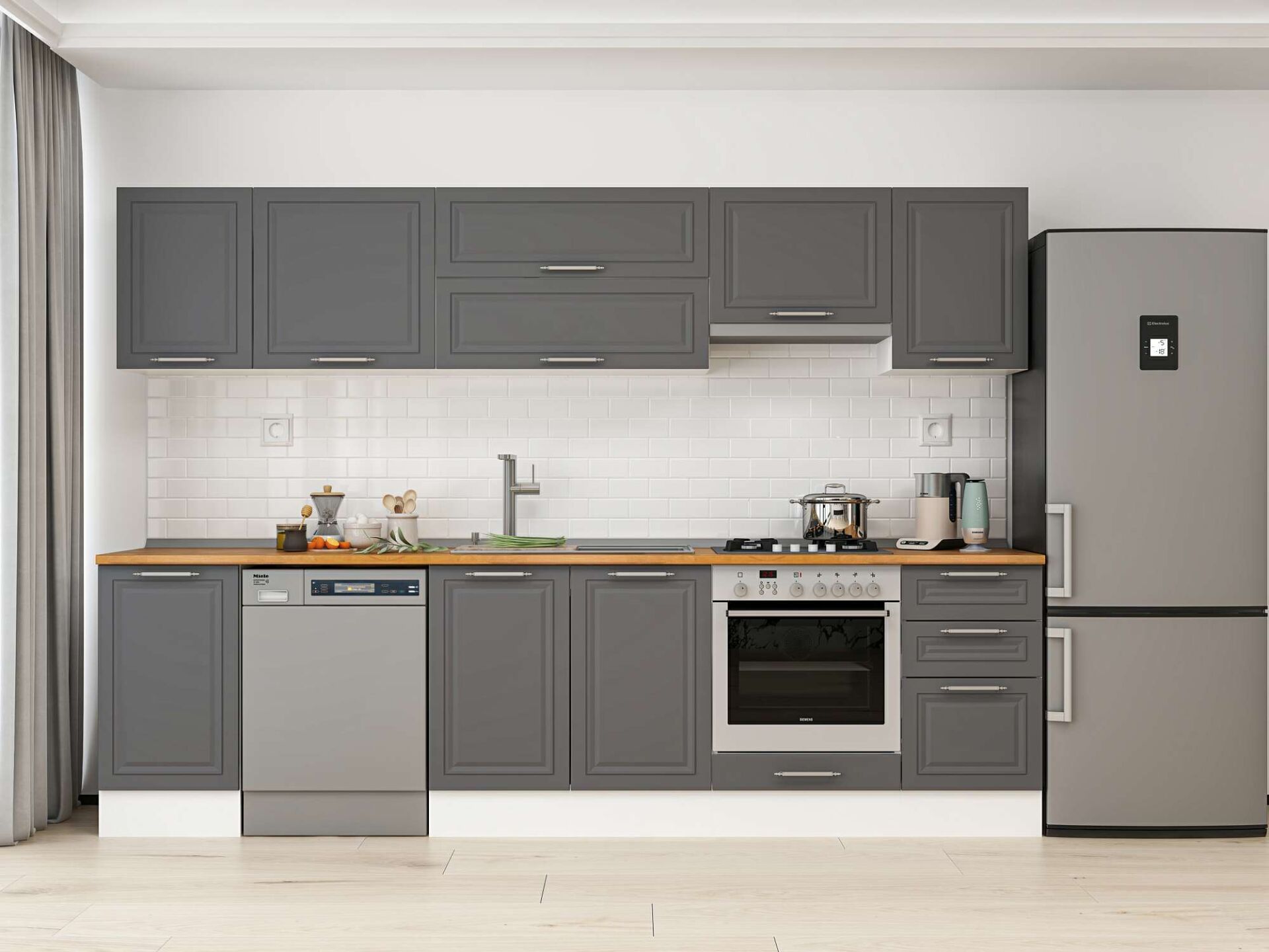 Alvinka 285X210 Cm Klasik Mebran Mutfak Dolabı Beyaz Beyaz M-E80S40S45-1 Mebran | Antrasit - Mdf