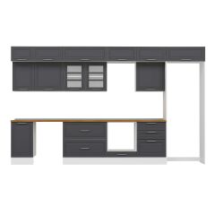 Alvinka 395X240 Cm Klasik Mebran Mutfak Dolabı Beyaz Beyaz Mb-E90S45S60-3 Mebran | Antrasit - Mdf