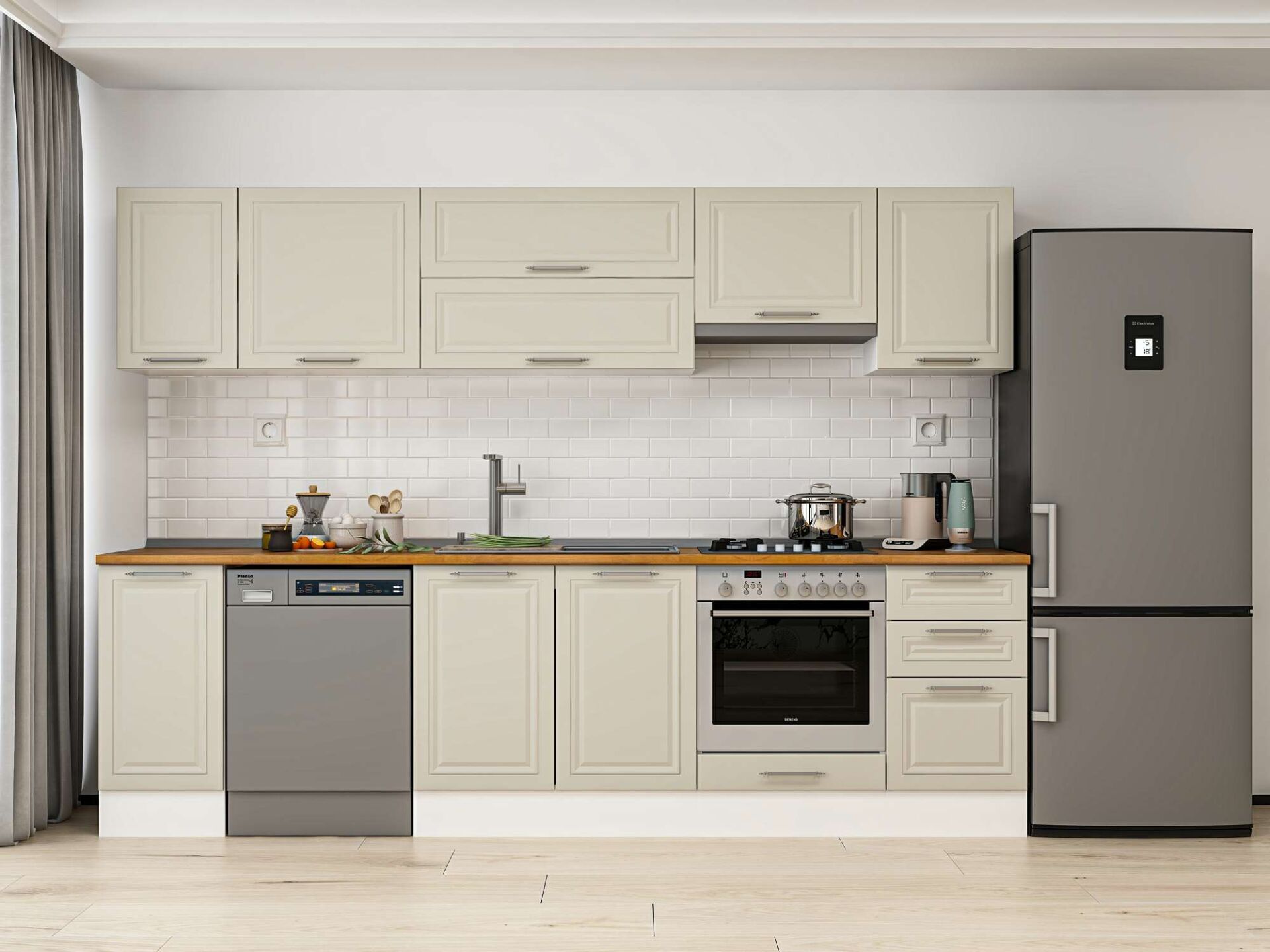 Alvinka 285X210 Cm Klasik Mebran Mutfak Dolabı Beyaz Beyaz M-E80S40S45-1 Mebran | Kumtaşı - Mdf