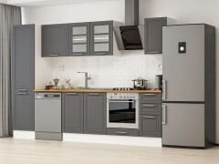 Alvinka 300X210 Cm Klasik Mebran Mutfak Dolabı Mb-E90B50S40-3 Mebran | Antrasit - Mdf