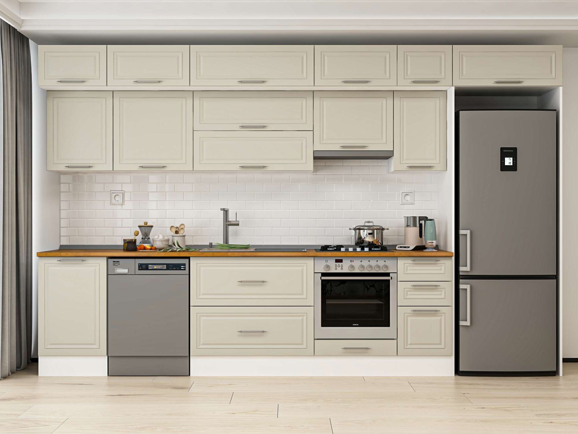 Alvinka 380X240 Cm Klasik Mebran Mutfak Dolabı Beyaz Beyaz Mb-E90S50S40-1 Mebran | Kumtaşı - Suntalam