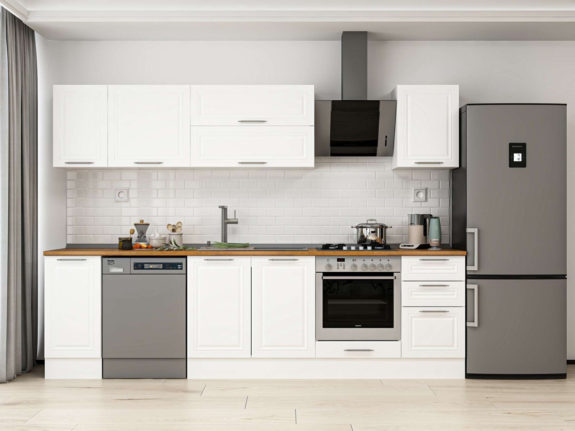 Alvinka 285X210 Cm Klasik Mebran Mutfak Dolabı Beyaz Beyaz M-E80S40S45-2 Mebran | Beyaz - Mdf