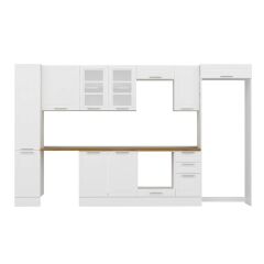 Alvinka 370X222 Cm Klasik Mebran Mutfak Dolabı Mbb-E90B40S40-3 Mebran | Beyaz - Suntalam