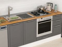 Alvinka 370X222 Cm Klasik Mebran Mutfak Dolabı Mbb-E90B40S40-3 Mebran | Antrasit - Suntalam