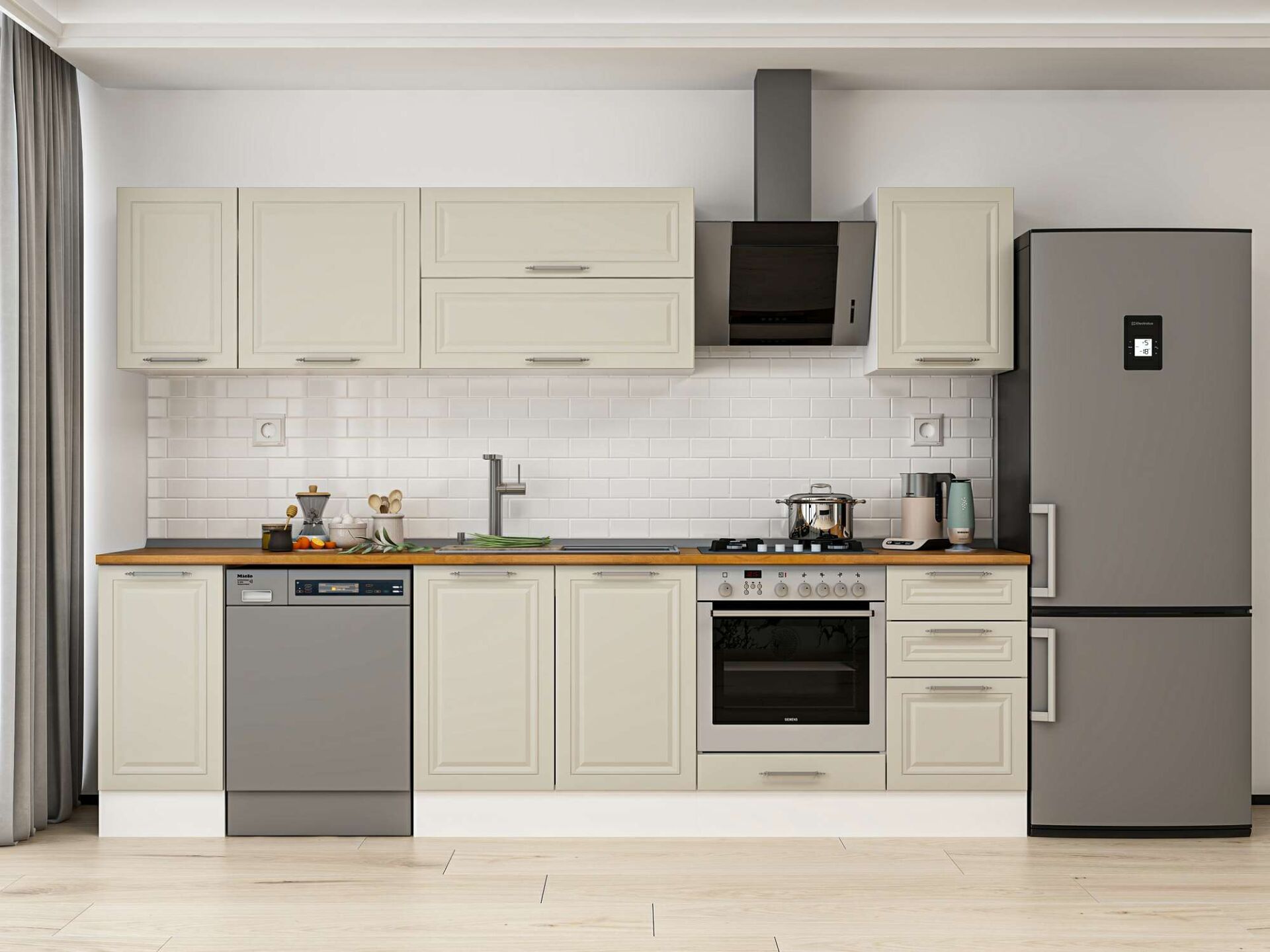 Alvinka 285X210 Cm Klasik Mebran Mutfak Dolabı Beyaz Beyaz M-E80S40S45-2 Mebran | Kumtaşı - Mdf