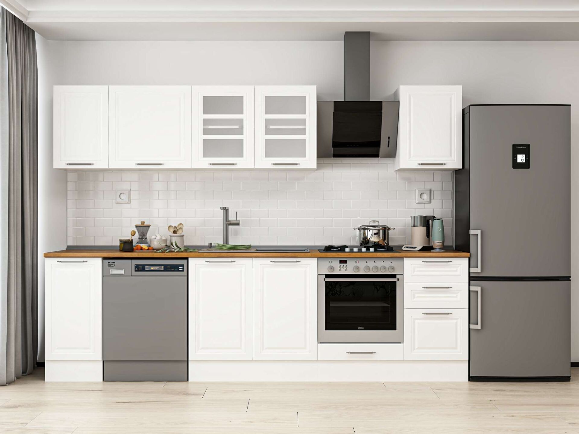 Alvinka 285X210 Cm Klasik Mebran Mutfak Dolabı Beyaz Beyaz M-E80S40S45-3 Mebran | Beyaz - Suntalam