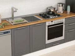 Alvinka 285X210 Cm Klasik Mebran Mutfak Dolabı Beyaz Beyaz M-E80S40S45-3 Mebran | Antrasit - Suntalam