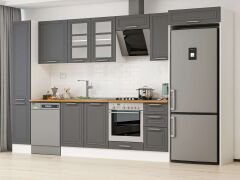 Alvinka 370X222 Cm Klasik Mebran Mutfak Dolabı Mbb-E90B40S40-3 Mebran | Antrasit - Mdf