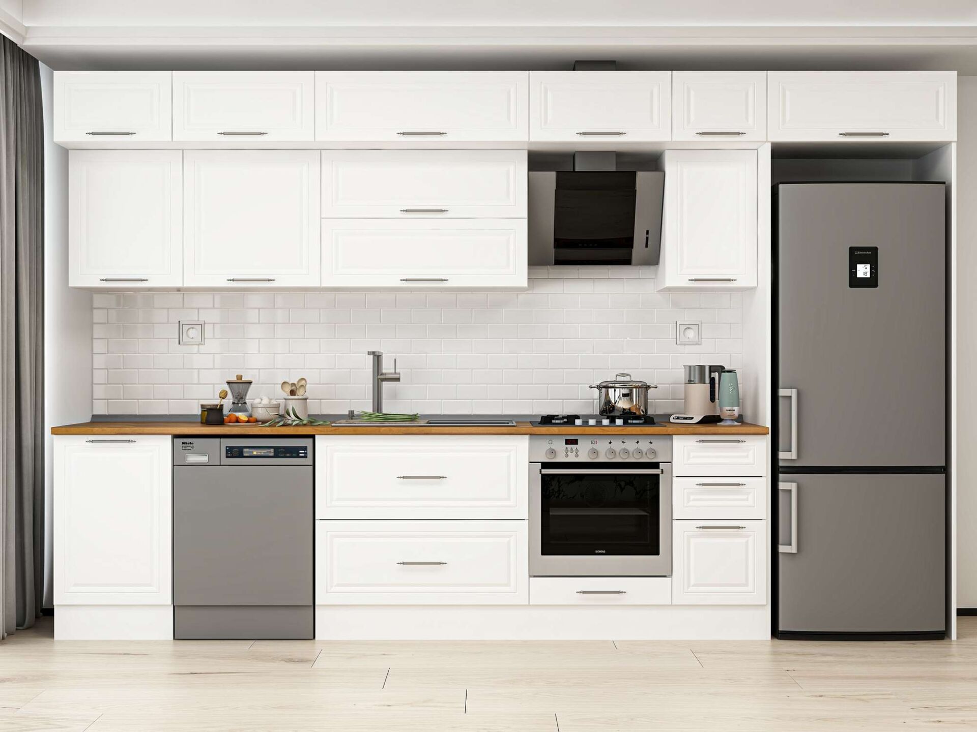 Alvinka 380X240 Cm Klasik Mebran Mutfak Dolabı Beyaz Beyaz Mb-E90S50S40-2 Mebran | Beyaz - Mdf