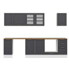 Alvinka 285X210 Cm Klasik Mebran Mutfak Dolabı Beyaz Beyaz M-E80S40S45-3 Mebran | Antrasit - Mdf