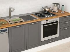 Alvinka 375X222 Cm Klasik Mebran Mutfak Dolabı Mbb-E90B40S45-1 Mebran | Antrasit - Suntalam