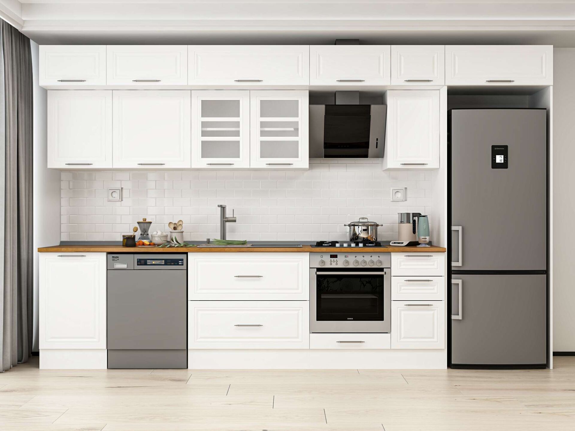 Alvinka 380X240 Cm Klasik Mebran Mutfak Dolabı Beyaz Beyaz Mb-E90S50S40-3 Mebran | Beyaz - Suntalam