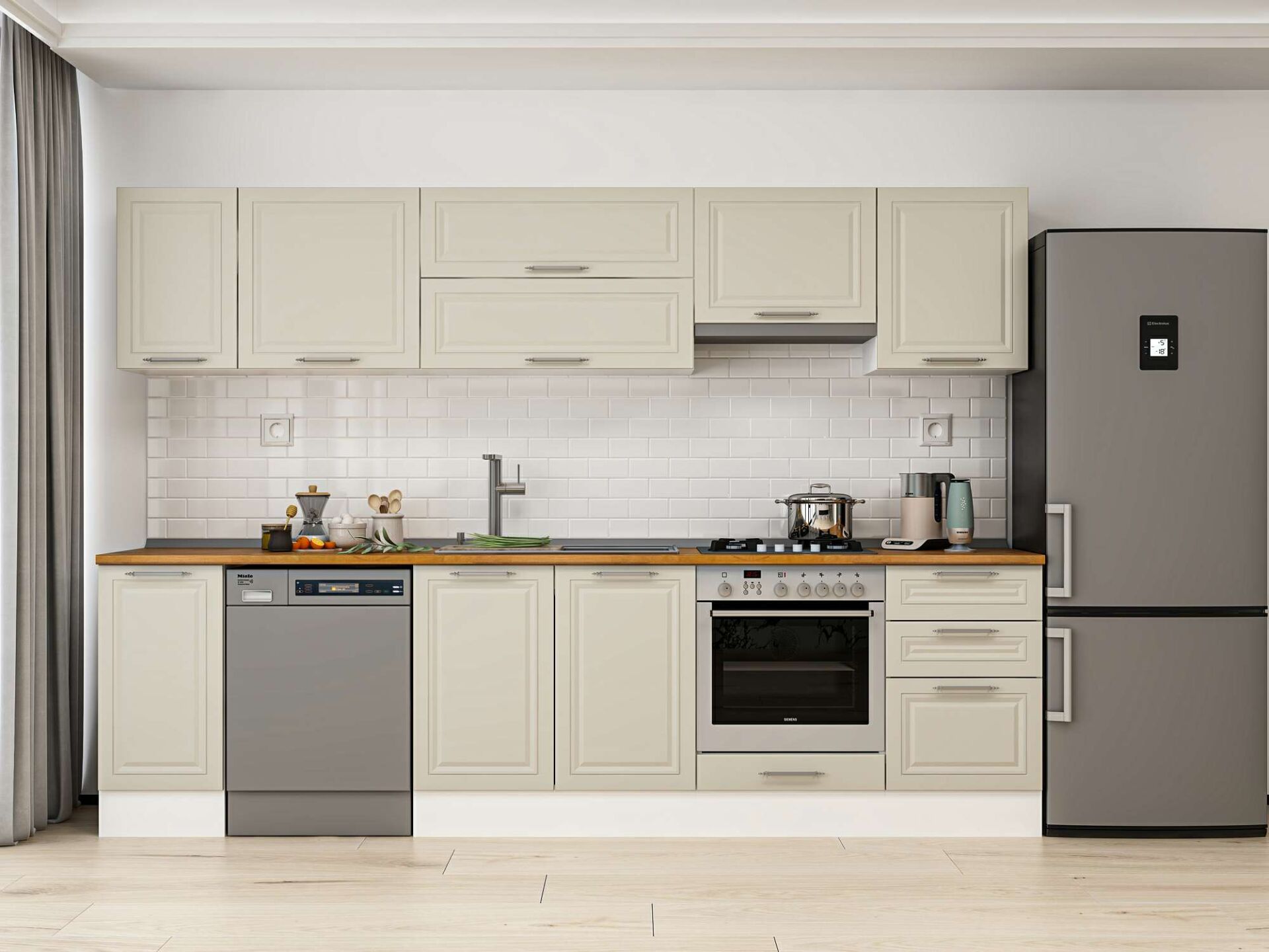 Alvinka 290X210 Cm Klasik Mebran Mutfak Dolabı Beyaz Beyaz M-E80S40S50-1 Mebran | Kumtaşı - Suntalam