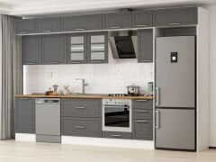 Alvinka 380X240 Cm Klasik Mebran Mutfak Dolabı Beyaz Beyaz Mb-E90S50S40-3 Mebran | Antrasit - Mdf