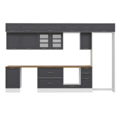 Alvinka 380X240 Cm Klasik Mebran Mutfak Dolabı Beyaz Beyaz Mb-E90S50S40-3 Mebran | Antrasit - Mdf