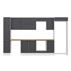 Alvinka 375X222 Cm Klasik Mebran Mutfak Dolabı Mbb-E90B40S45-2 Mebran | Antrasit - Suntalam