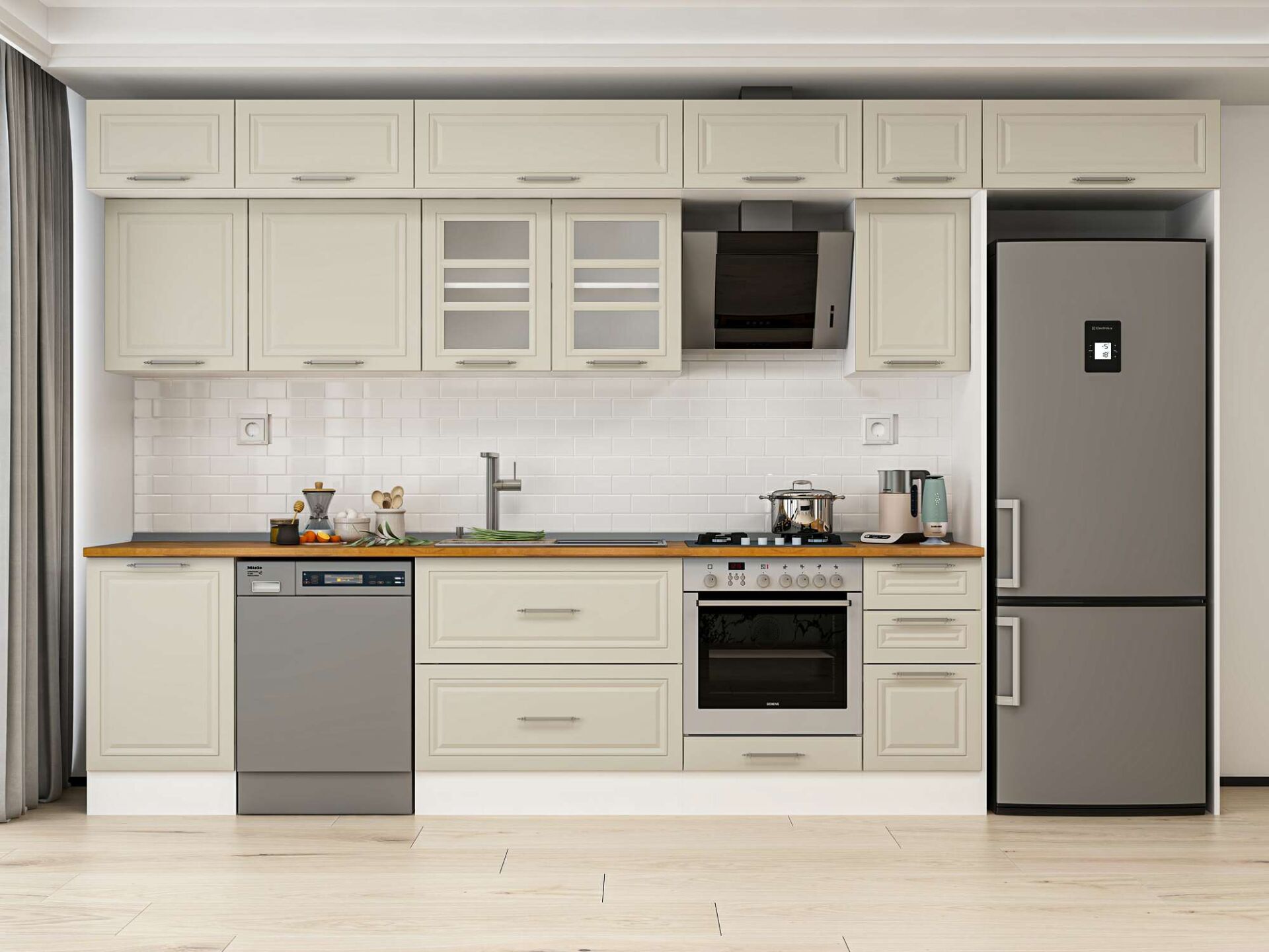 Alvinka 380X240 Cm Klasik Mebran Mutfak Dolabı Beyaz Beyaz Mb-E90S50S40-3 Mebran | Kumtaşı - Mdf