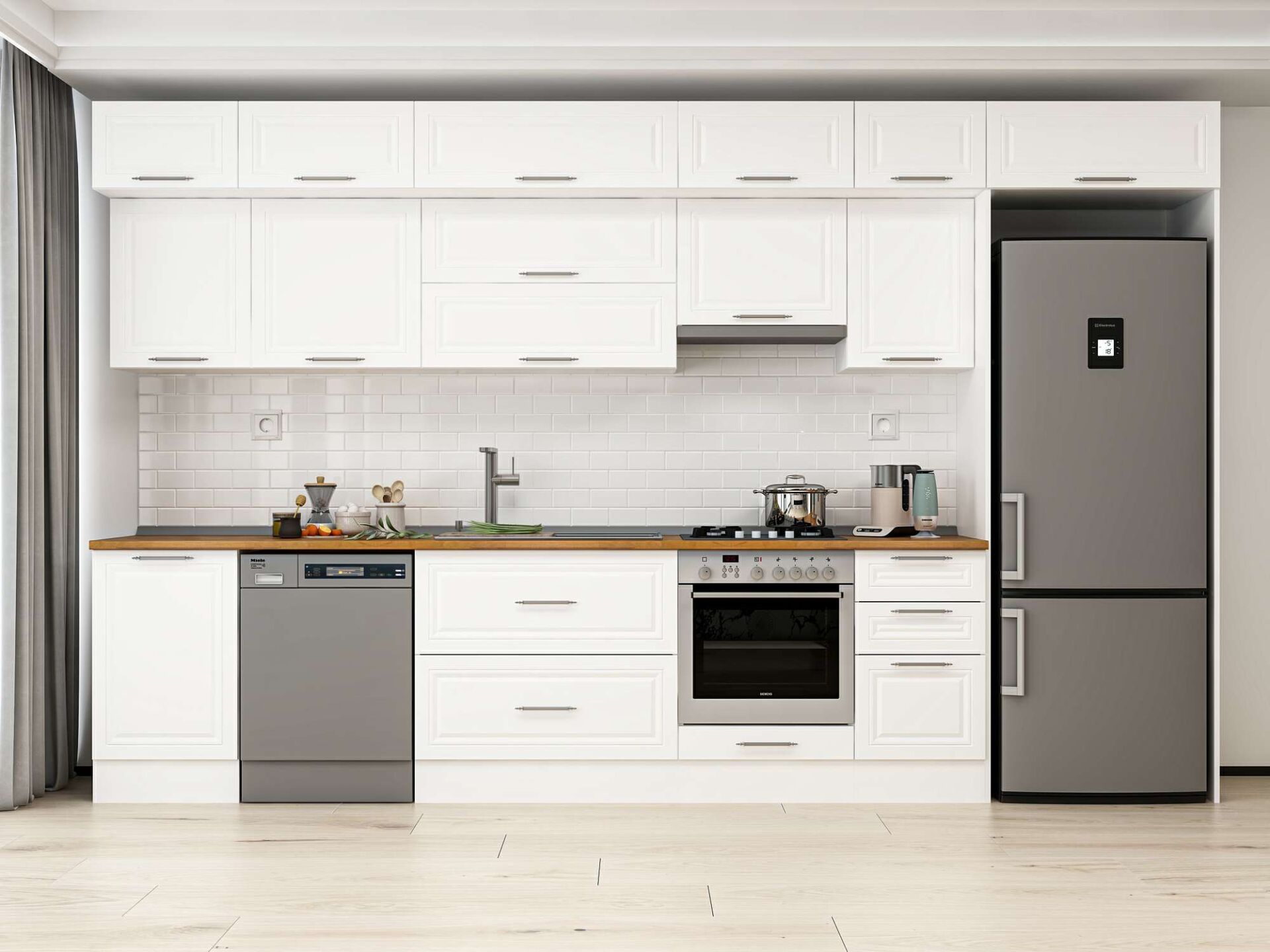 Alvinka 385X240 Cm Klasik Mebran Mutfak Dolabı Beyaz Beyaz Mb-E90S50S45-1 Mebran | Beyaz - Suntalam