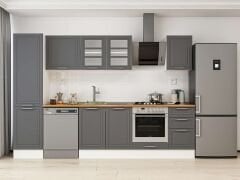 Alvinka 305X210 Cm Klasik Mebran Mutfak Dolabı Mb-E90B50S45-3 Mebran | Antrasit - Mdf