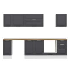 Alvinka 290X210 Cm Klasik Mebran Mutfak Dolabı Beyaz Beyaz M-E80S40S50-2 Mebran | Antrasit - Suntalam