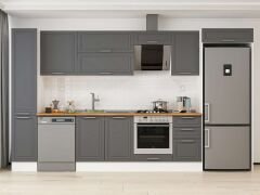 Alvinka 375X222 Cm Klasik Mebran Mutfak Dolabı Mbb-E90B40S45-2 Mebran | Antrasit - Mdf