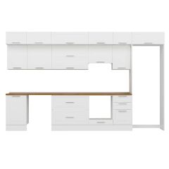 Alvinka 385X240 Cm Klasik Mebran Mutfak Dolabı Mb-E90S50S45-1 Mebran | Beyaz - Mdf