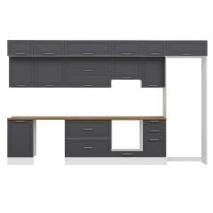 Alvinka 385X240 Cm Klasik Mebran Mutfak Dolabı Beyaz Beyaz Mb-E90S50S45-1 Mebran | Antrasit - Mdf