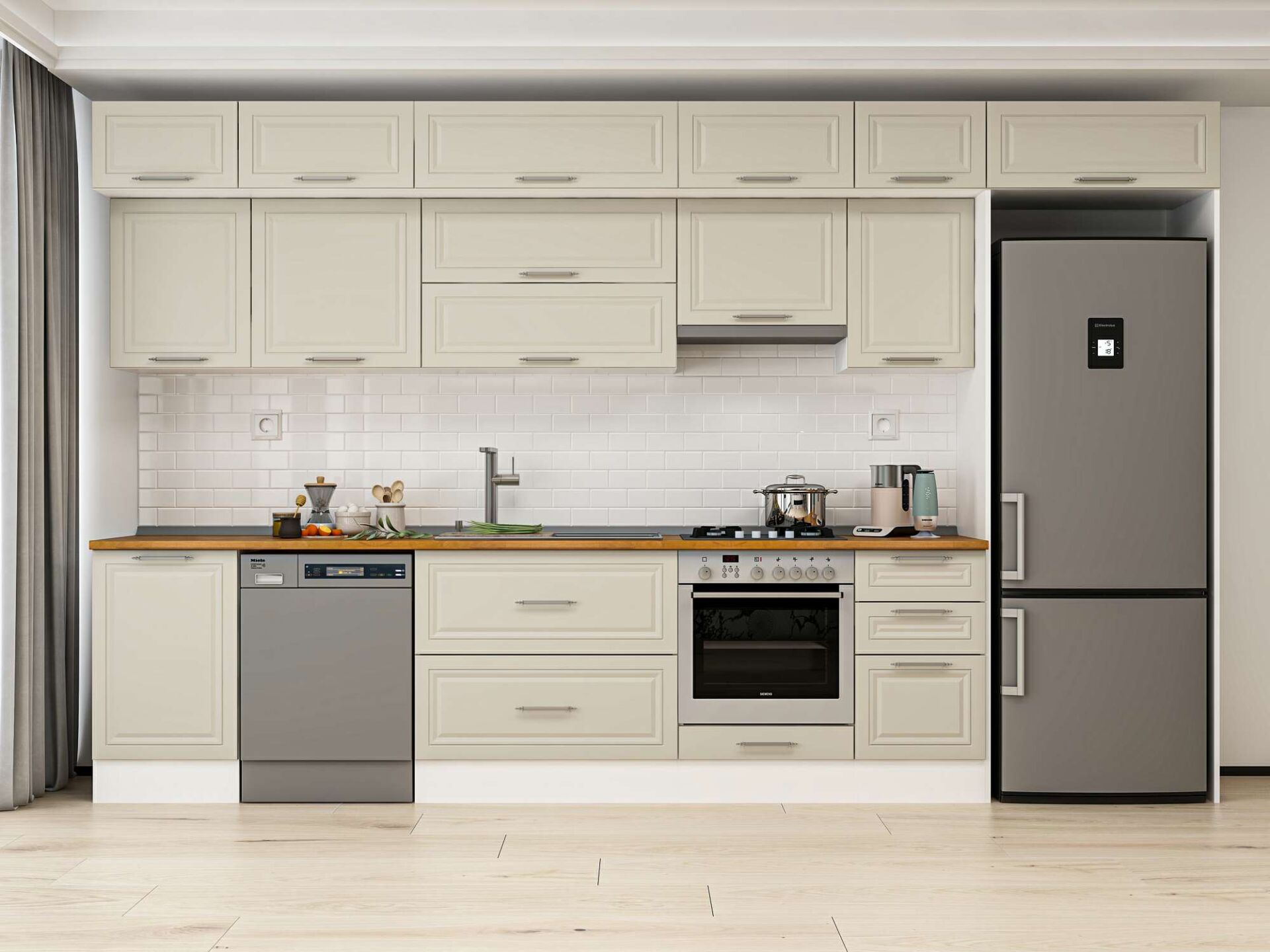 Alvinka 385X240 Cm Klasik Mebran Mutfak Dolabı Beyaz Beyaz Mb-E90S50S45-1 Mebran | Kumtaşı - Mdf