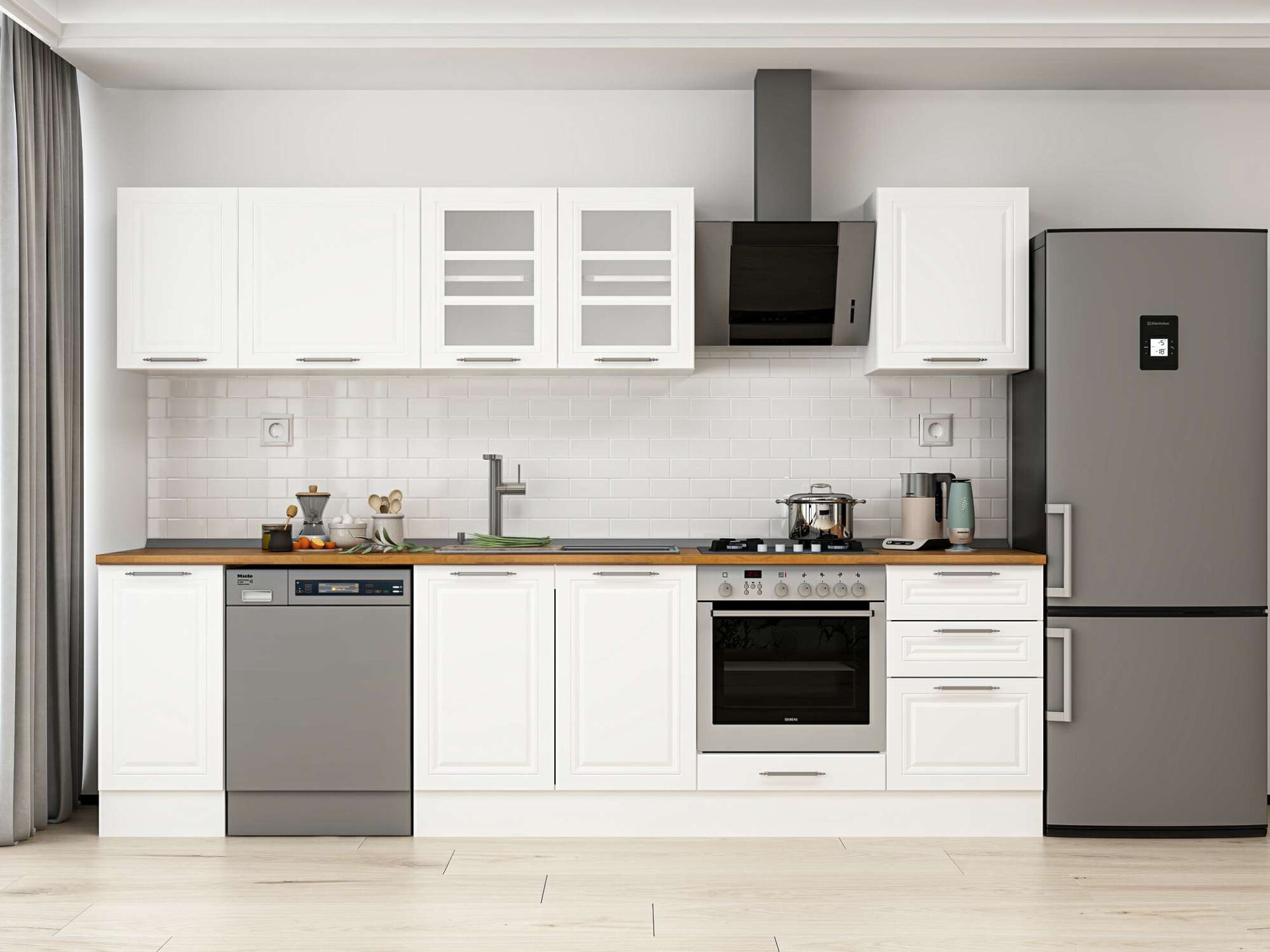 Alvinka 290X210 Cm Klasik Mebran Mutfak Dolabı Beyaz Beyaz M-E80S40S50-3 Mebran | Beyaz - Suntalam