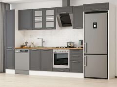 Alvinka 375X222 Cm Klasik Mebran Mutfak Dolabı Mbb-E90B40S45-3 Mebran | Antrasit - Mdf