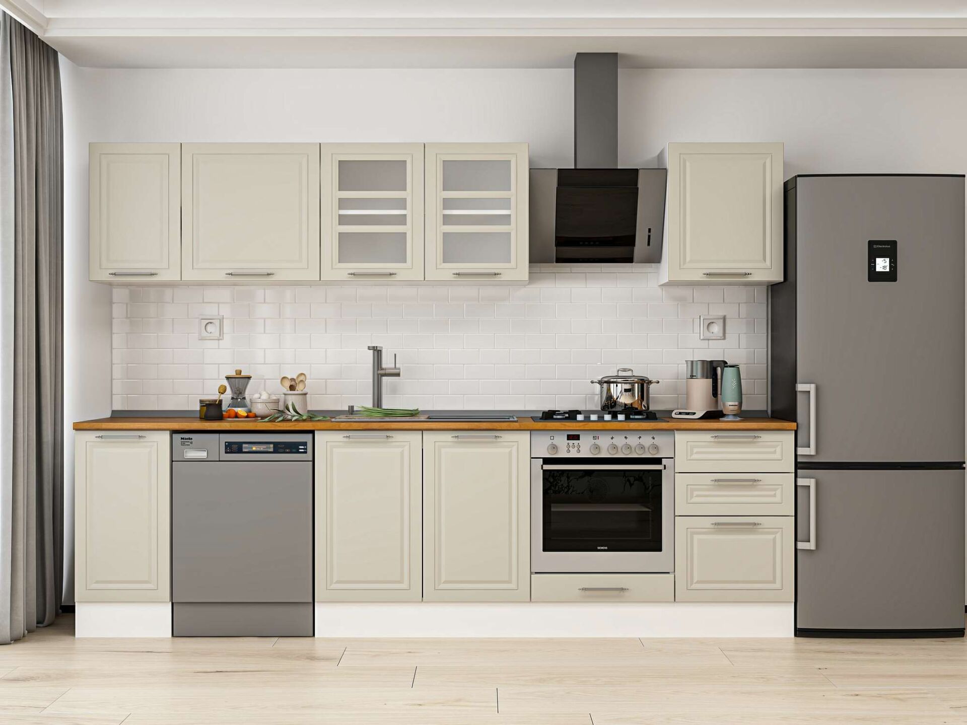 Alvinka 290X210 Cm Klasik Mebran Mutfak Dolabı Beyaz Beyaz M-E80S40S50-3 Mebran | Kumtaşı - Suntalam